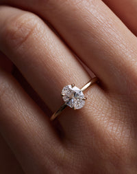 Oval diamond Solitaire Engagement on a hand