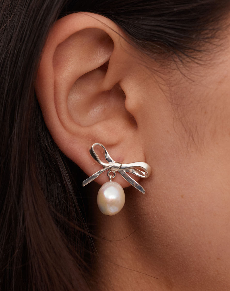 Bow Pearl Studs | Sterling Silver