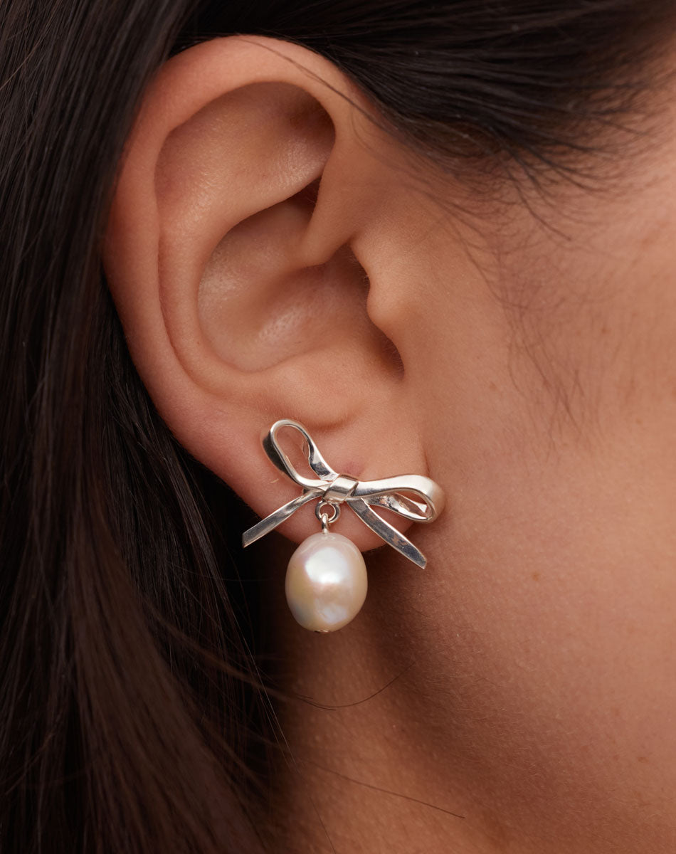 Bow Pearl Studs | 23kt Gold Plated