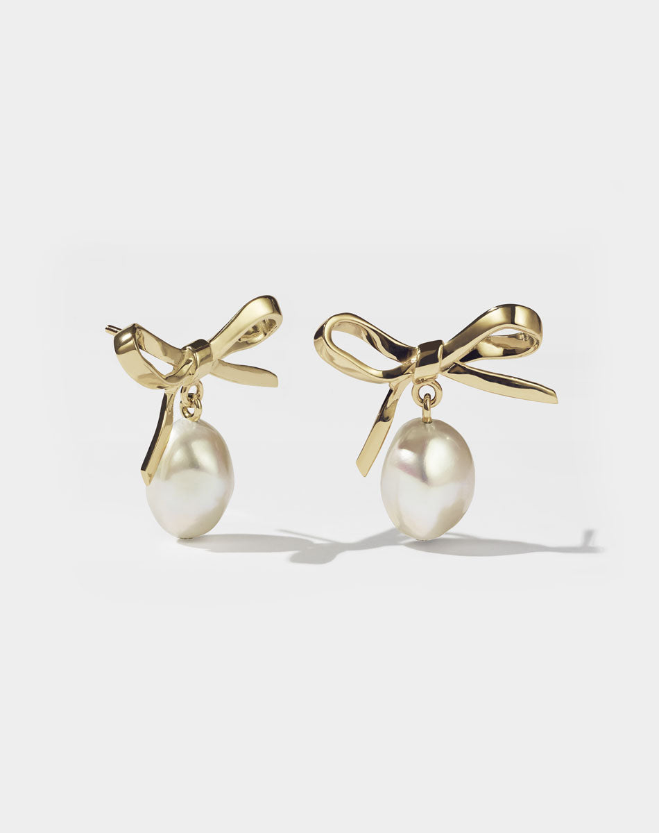 Bow Pearl Studs | 23kt Gold Plated