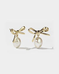 Bow Pearl Studs | 23kt Gold Plated