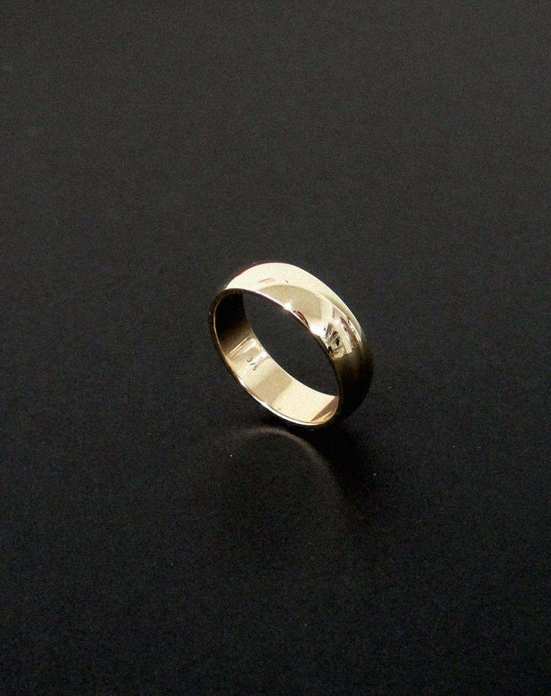 Classic Gold Mens Wedding Ring. Half round 6mm wide