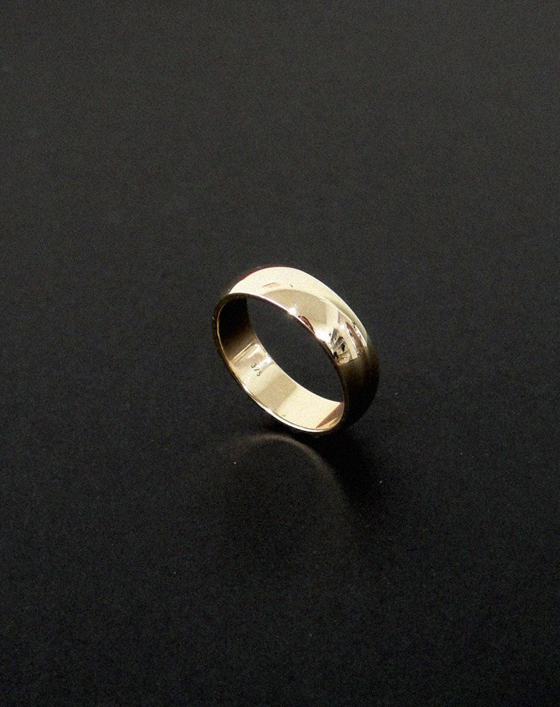 Classic Gold Mens Wedding Ring. Half round 6mm wide