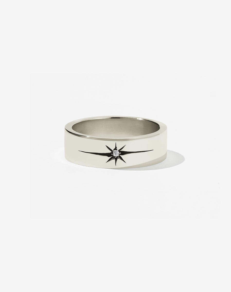 Diamond Star Band Flat | 14ct White Gold