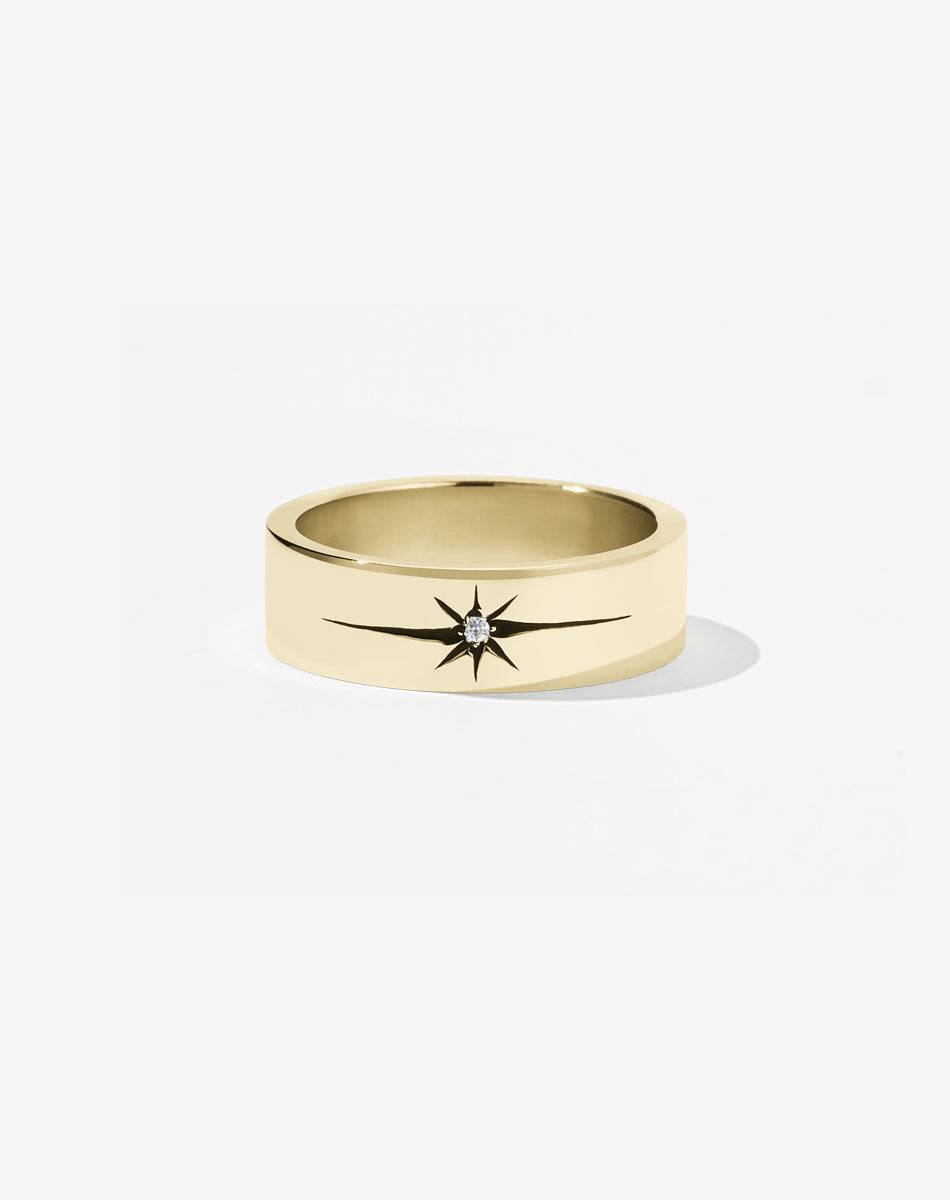 Diamond Star Band Flat | 18ct Yellow Gold