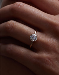 Round brilliant Diamond Solitaire Engagement ring on hand