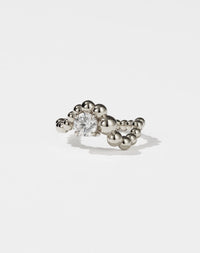 Meadowlark Jewellery’s unique Fizzy Ring Petite Solitaire Engagement Ring in 14ct White Gold, with 0.84ct round brilliant cut white diamond. An alternative Ceremonial design to celebrate love, made to order in New Zealand.