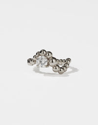 Meadowlark Jewellery’s unique Fizzy Ring Petite Solitaire Engagement Ring in 18ct White Gold, with 0.84ct round brilliant cut white diamond. An alternative Ceremonial design to celebrate love, made to order in New Zealand.