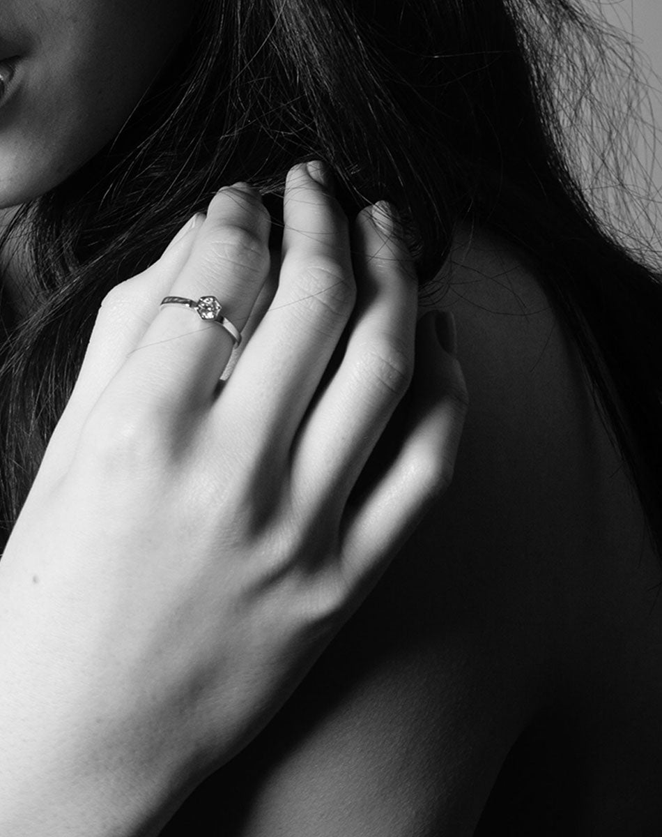 Hexagon Solitaire Ring | Sterling Silver