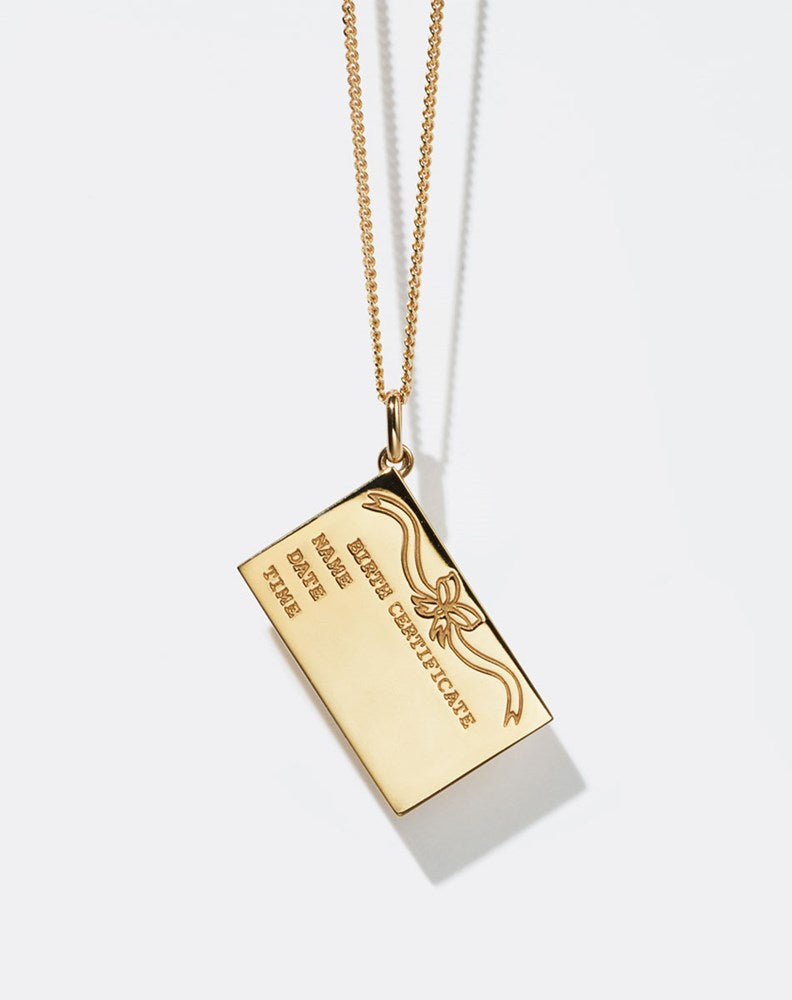 Birth Certificate Charm Necklace | Gold Plated