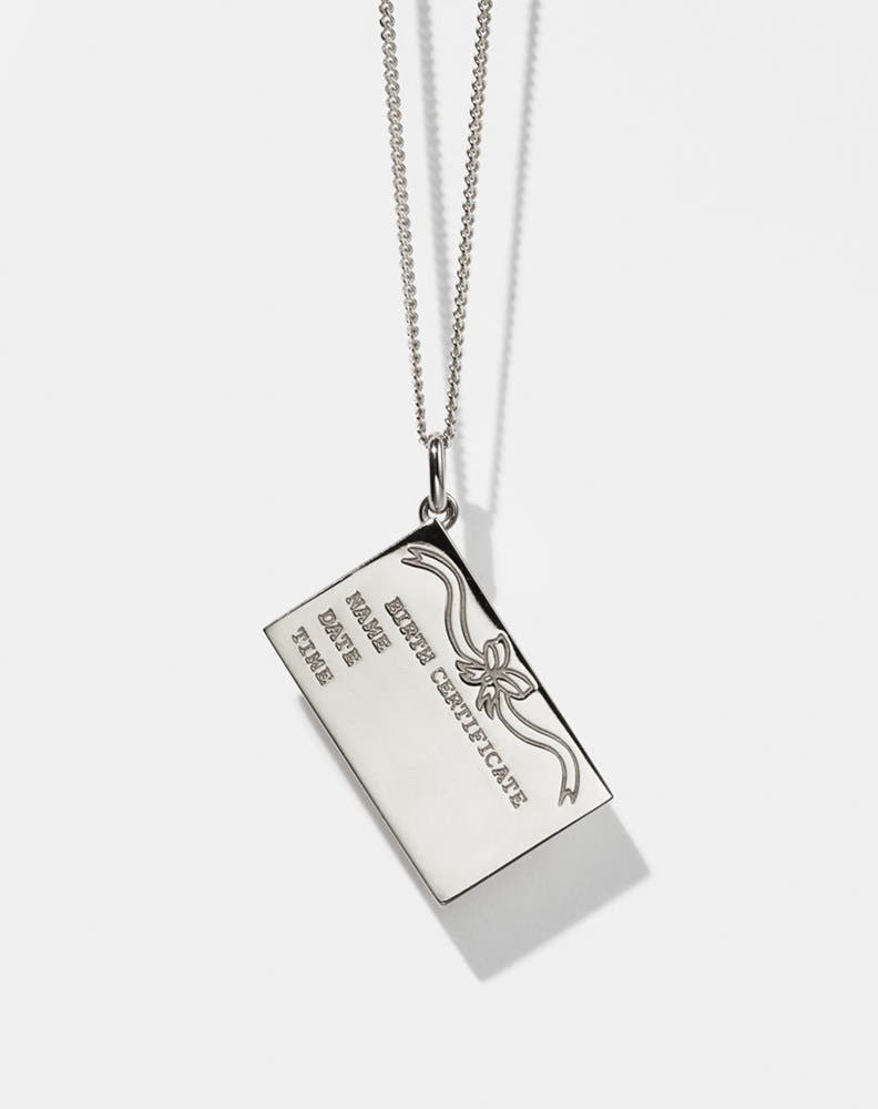 Birth Certificate Charm Necklace | Sterling Silver
