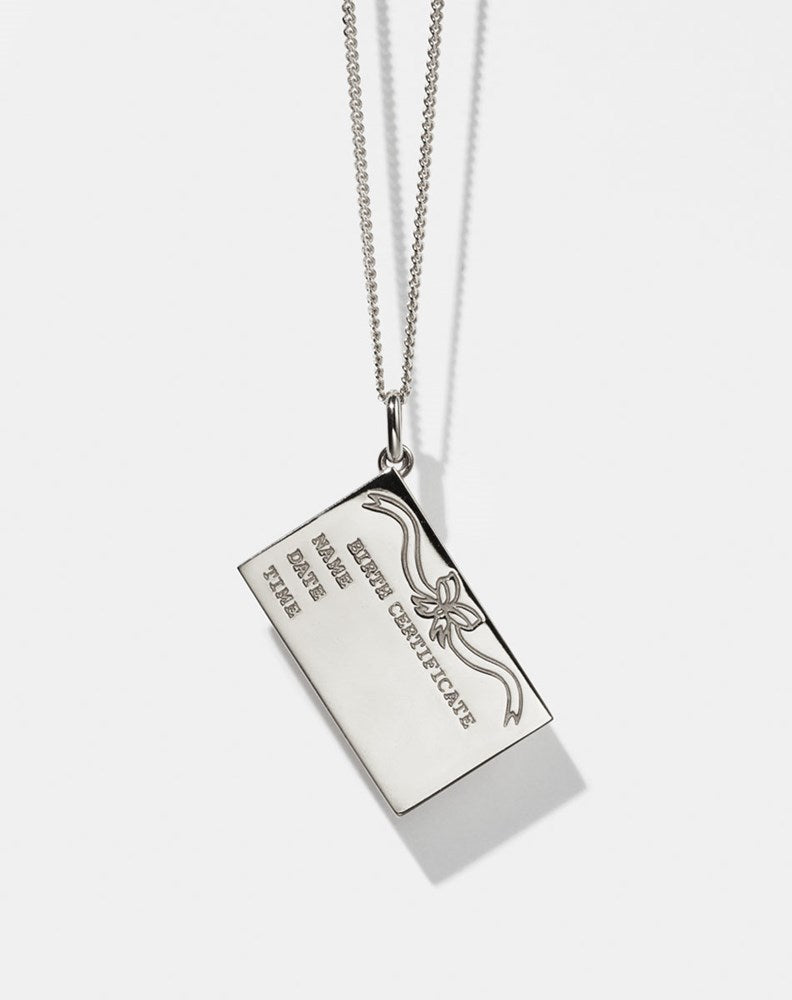 Birth Certificate Charm Necklace | Sterling Silver