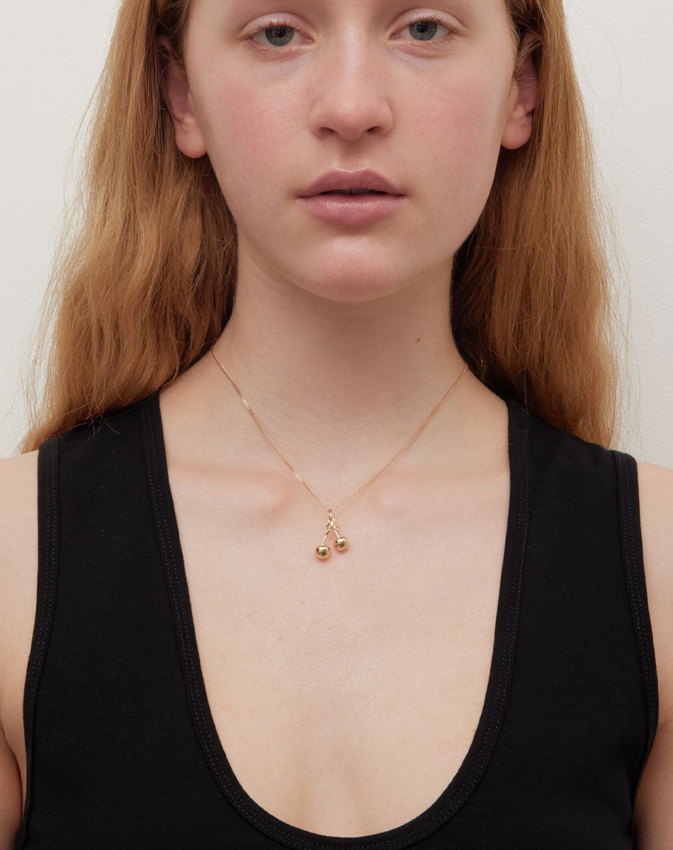Cherry Charm Necklace | 23k Gold Plated