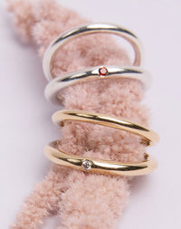 Coco Ring with double bands in 9ct Yellow Gold and Sterling Silver. Set with round brilliant white diamond. 2.3mm and 2.8mm wide bands.