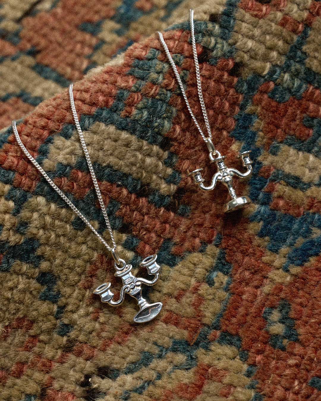 Candelabra Charm Necklace Squashed | Sterling Silver