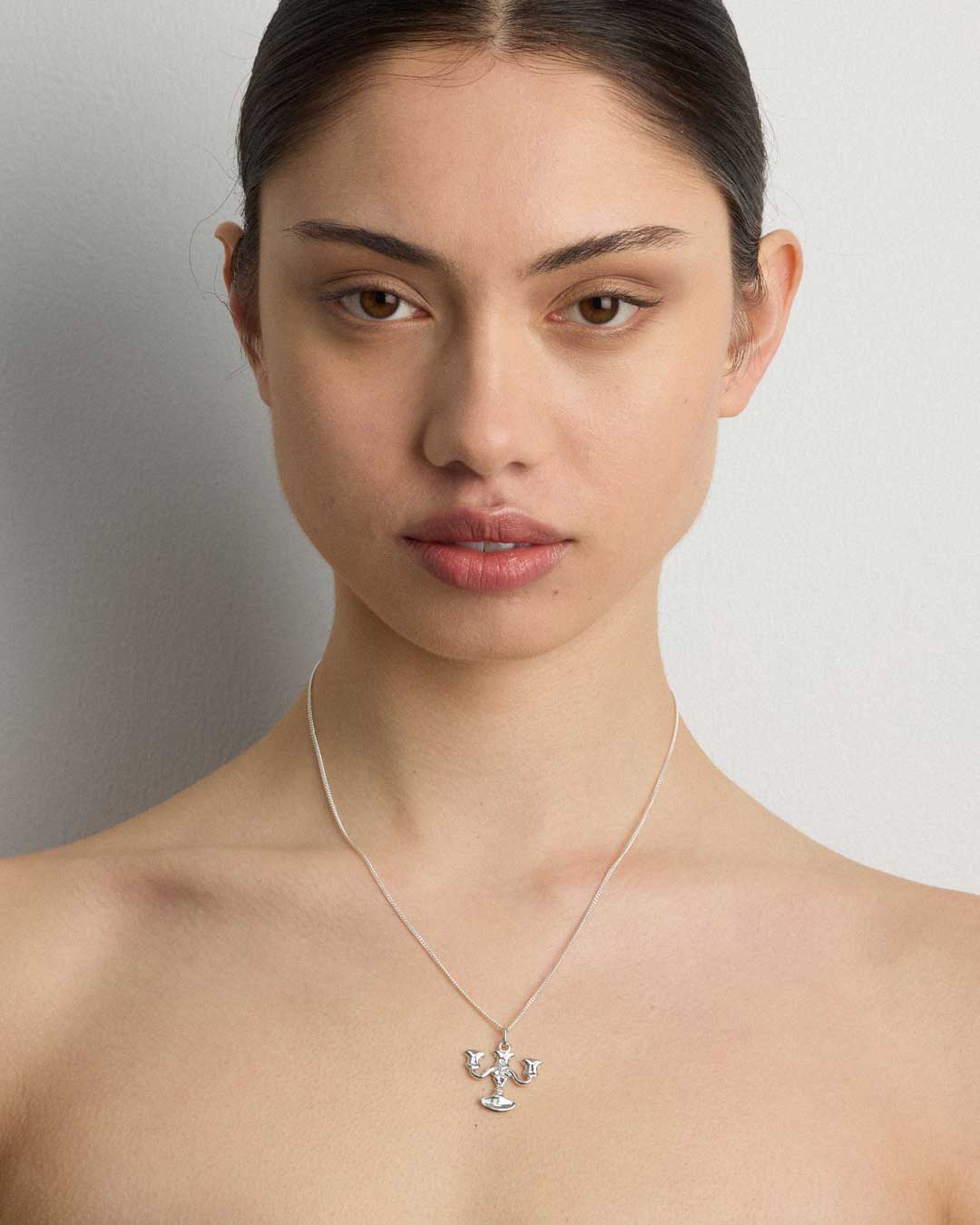 Candelabra Charm Necklace Squashed | Sterling Silver