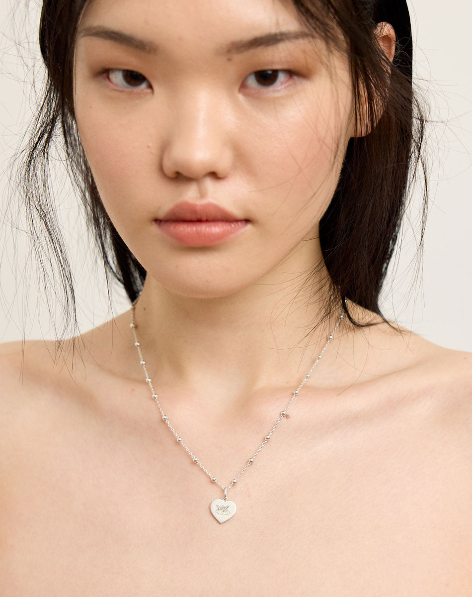 Sweetheart Charm with Letter Engraving on Ball Chain | Sterling Silver