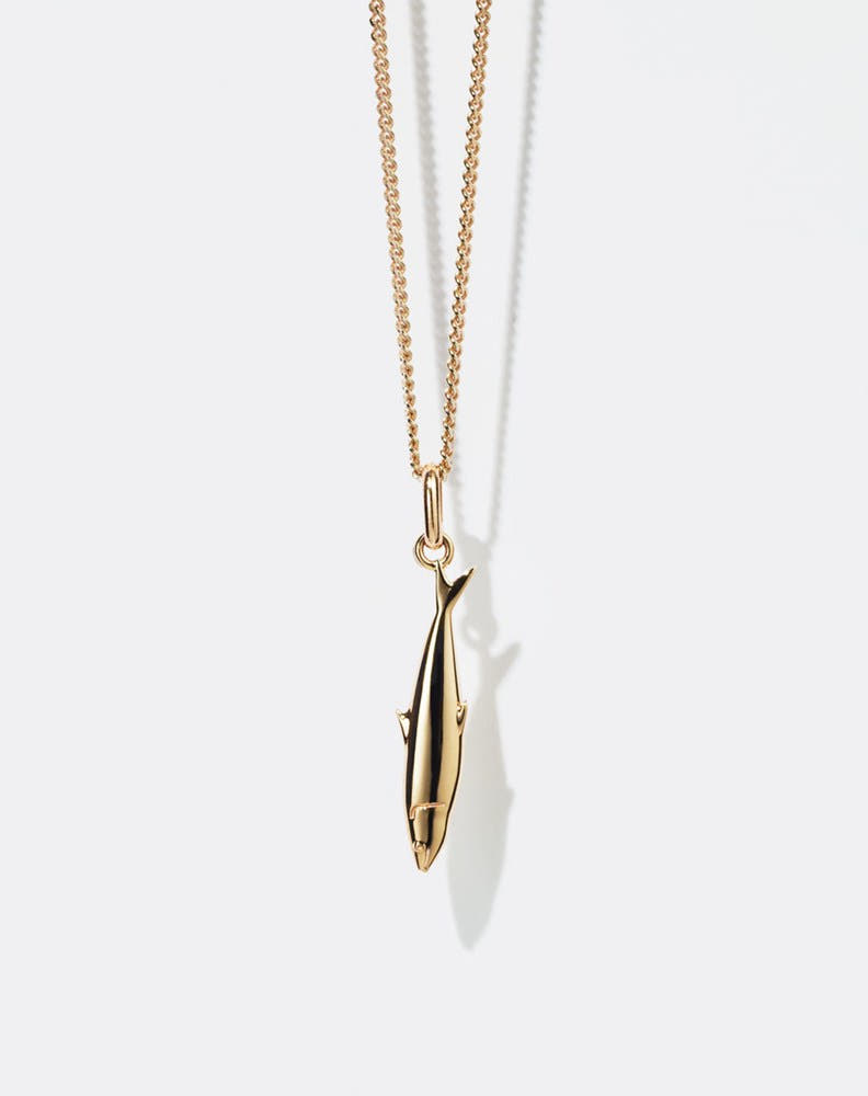 Gold sardine charm necklace