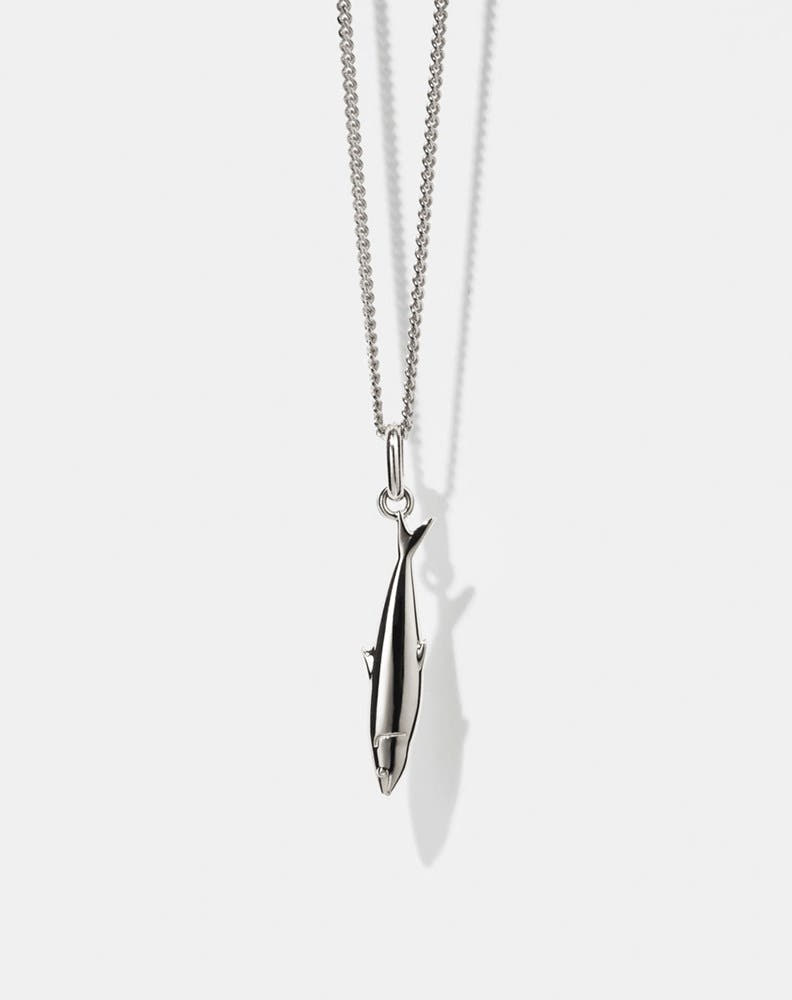 Silver sardine charm necklace