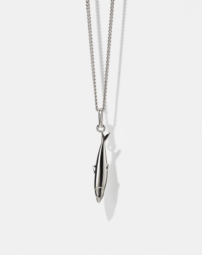 Silver sardine charm necklace