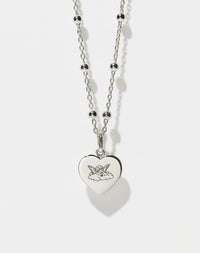 Sweetheart Charm with Cherub Engraving on Ball Chain | Sterling Silver