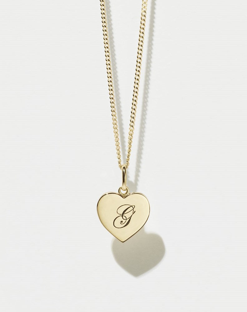 Sweetheart Charm with Letter Engraving on Fine Chain | 9ct Solid Gold