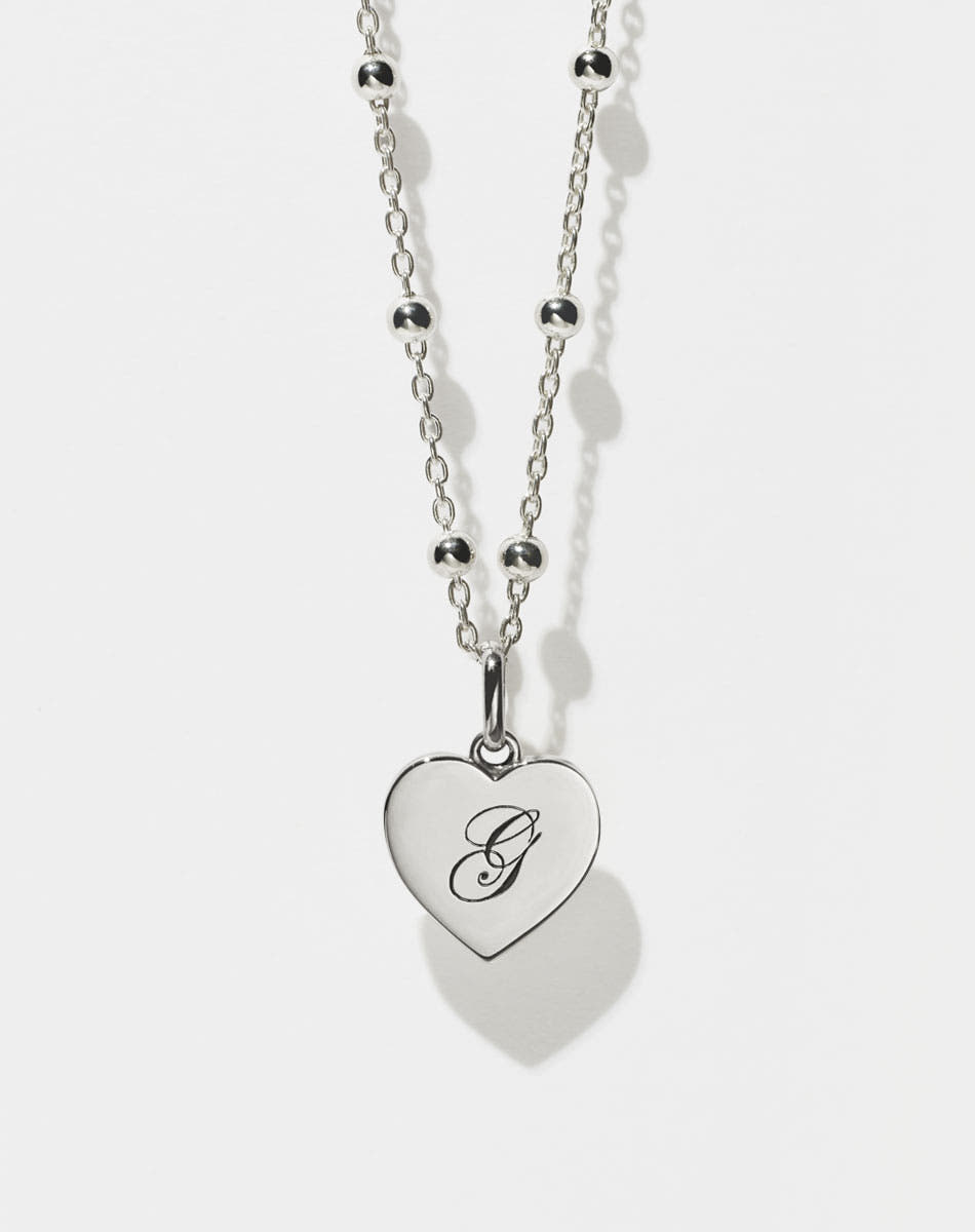 Sweetheart Charm with Letter Engraving on Ball Chain | Sterling Silver