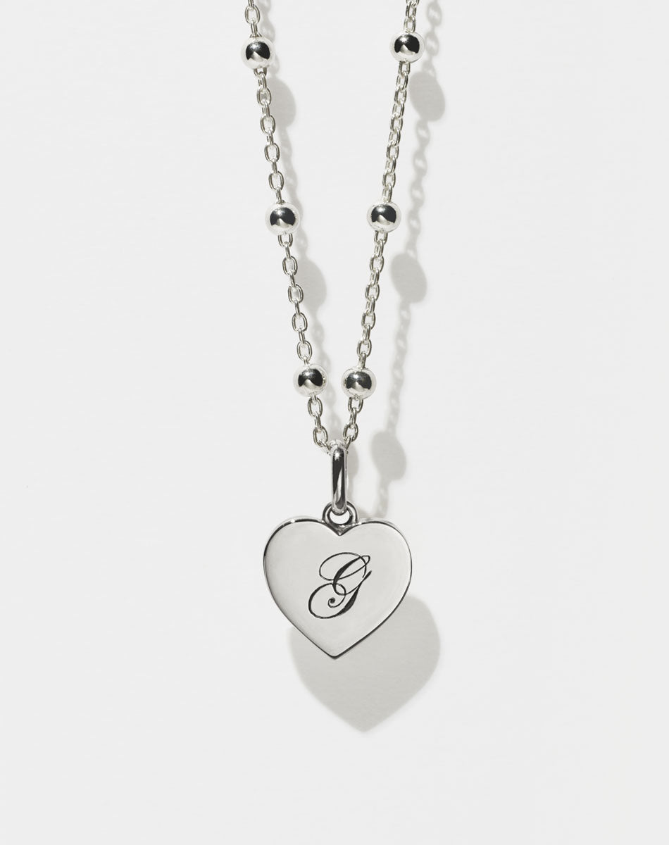 Sweetheart Charm with Letter Engraving on Ball Chain | Sterling Silver