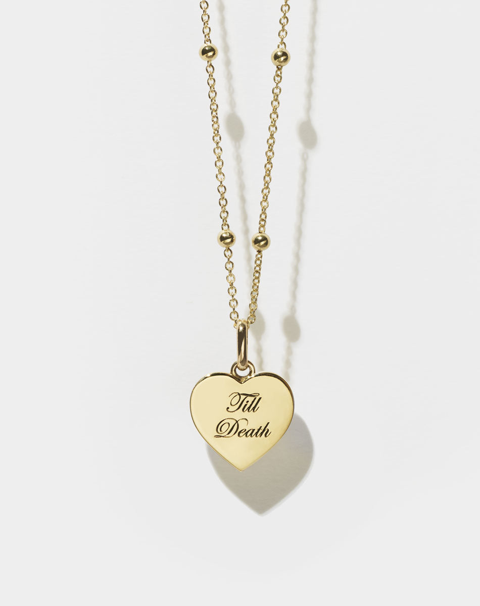 Sweetheart Charm with Till Death Engraving on Ball Chain | 9ct Solid Gold