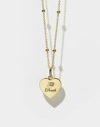 Sweetheart Charm with Till Death Engraving on Ball Chain | 9ct Solid Gold