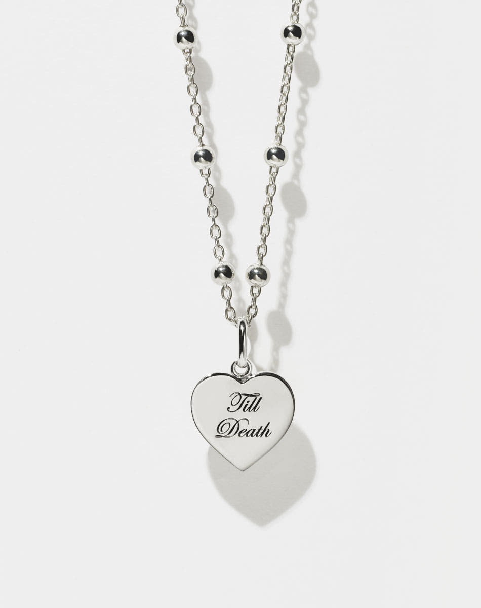Sweetheart Charm with Till Death Engraving on Ball Chain | Sterling Silver