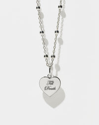 Sweetheart Charm with Till Death Engraving on Ball Chain | Sterling Silver