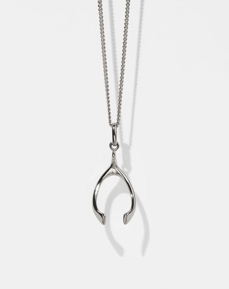 Silver wishbone charm necklace 