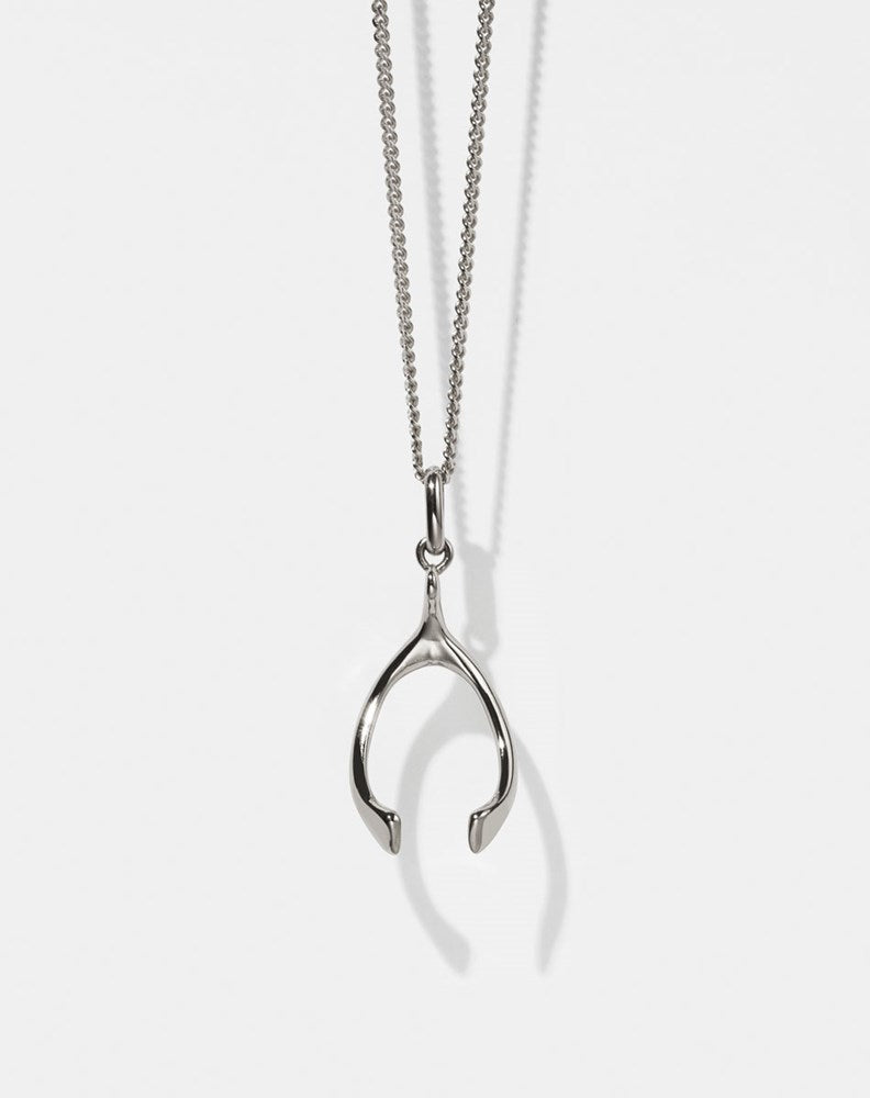 Silver wishbone charm necklace 