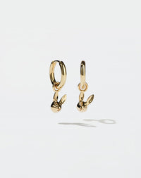 Gold bunny rabbit charm hoop earrings