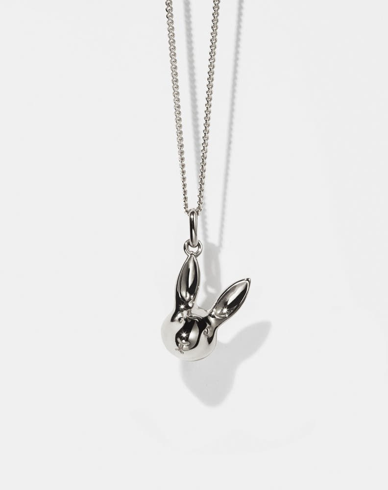 Silver bunny pendant charm necklace 
