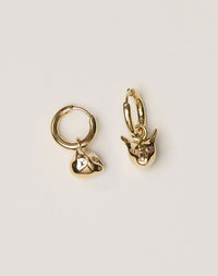 Gold hoop earrings with cat charms 