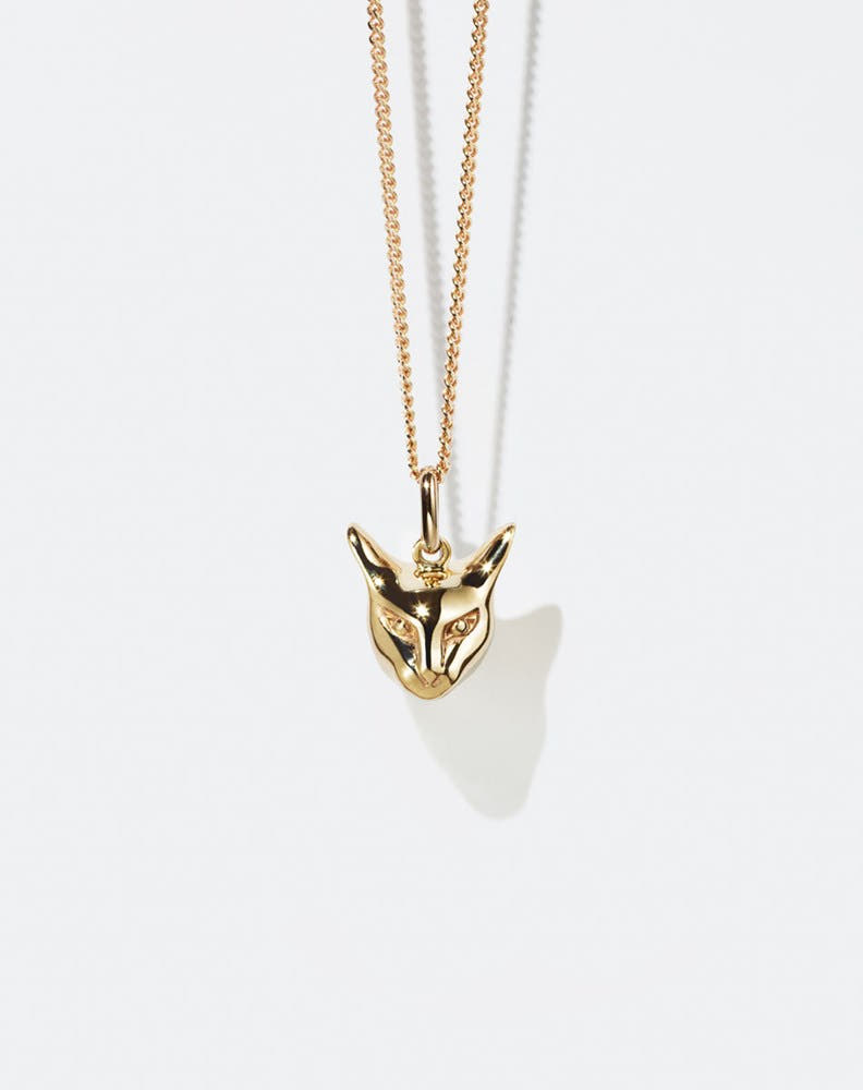 Gold cat pendant charm necklace 
