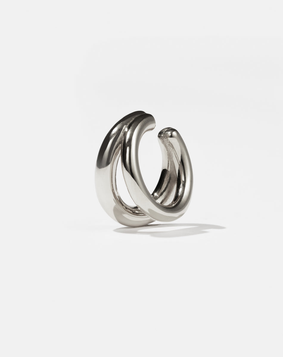 Coco Ear Cuff Medium in Sterling Silver, featuring a double loop. Inner diameter approximately 10mm.