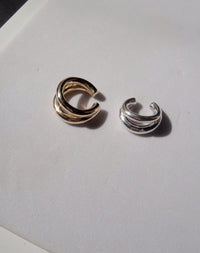 Coco Ear Cuff Small in Sterling Silver and Coco Ear Cuff Large in 23k Gold Plated or 9ct Yellow Gold, featuring a double loop.