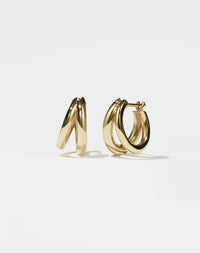Coco Hoops Medium Earrings in 23k Gold Plated or 9ct Yellow Gold, featuring a double hoop and lever or clicker back earring closure. Inner diameter approximately 10mm.