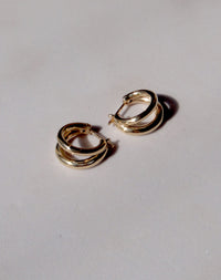 Coco Hoops Medium Earrings in 23k Gold Plated or 9ct Yellow Gold, featuring a double hoop and lever or clicker back earring closure. Inner diameter approximately 10mm.
