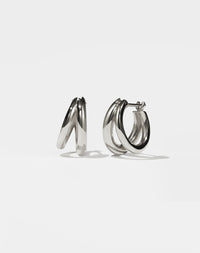 Meadowlark Jewellery's Coco Hoops Medium Earrings in Sterling Silver, featuring a double hoop and lever or clicker back earring closure. Inner diameter approximately 10mm.
