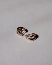 Coco Hoops Small Earrings in 23k Gold Plated or 9ct Yellow Gold, featuring a double hoop and lever or clicker back earring closure. Inner diameter approximately 7.5mm.