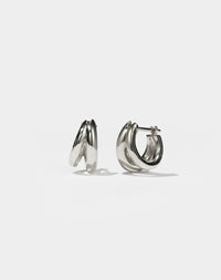 Coco Hoops Small Earrings in Sterling Silver, featuring a double hoop and lever or clicker back earring closure. Inner diameter approximately 7.5mm.