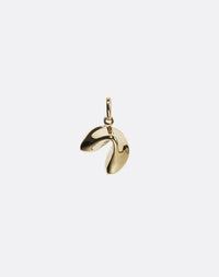 Gold fortune cookie pendant on a white background