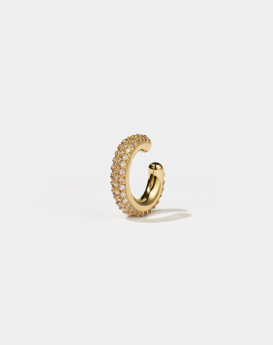 Halo Ear Cuff Triple Pave Small in 9ct Yellow Gold with round brilliant cut, pave set white diamonds. 0.32 carats. Inner diameter approximately 8mm.
