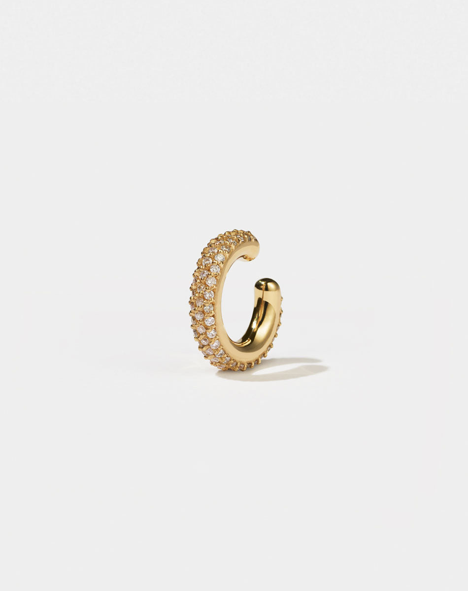 Halo Ear Cuff Triple Pave Small in 9ct Yellow Gold with round brilliant cut, pave set white diamonds. 0.32 carats. Inner diameter approximately 8mm.