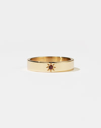 Lulu Star Band in 9ct Yellow Gold with star set round brilliant cut African Garnet. 4.5mm width wedding band.