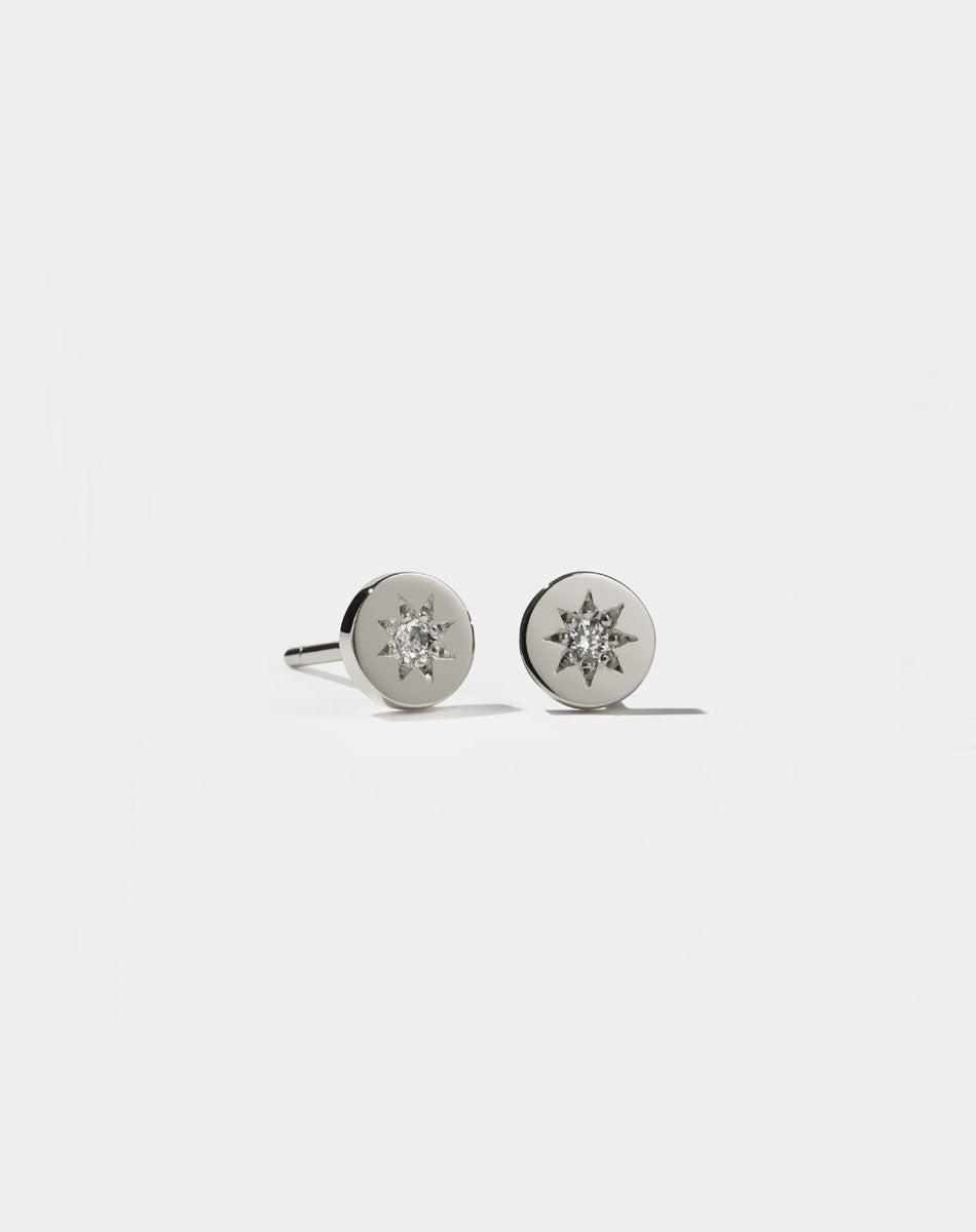 Lulu Stud Earrings in Sterling Silver with star set White Diamond. 6mm in diameter.
